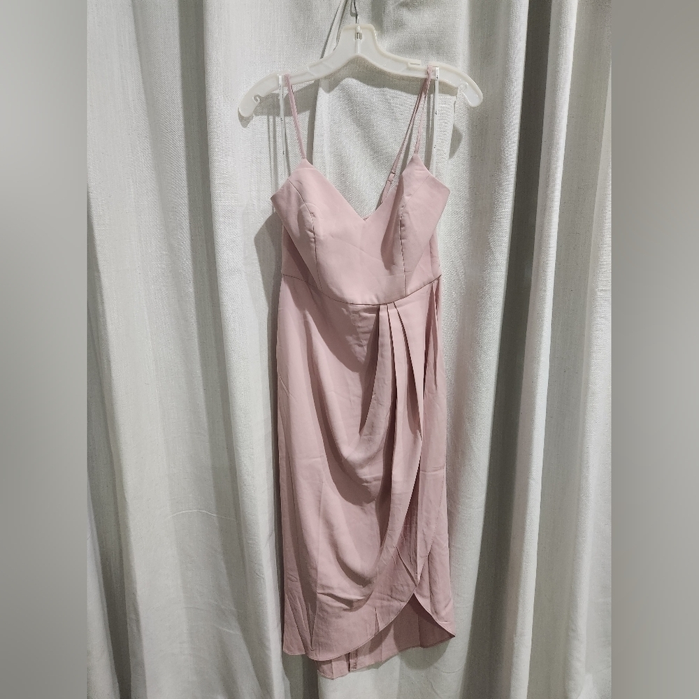 Lulu's Blush Pink Midi Slip Dress with Draped Front